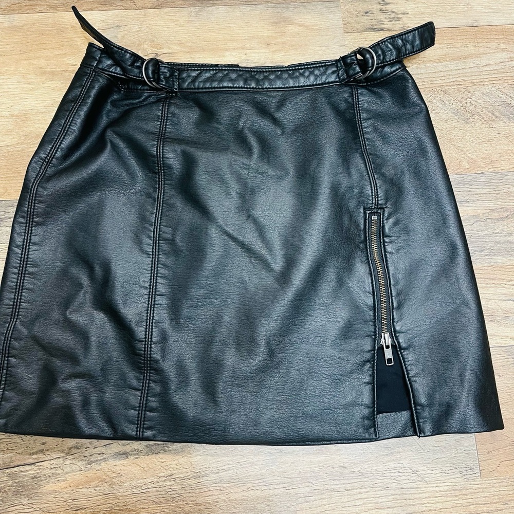 Free People Black Mini Skirt with Zipper Detail